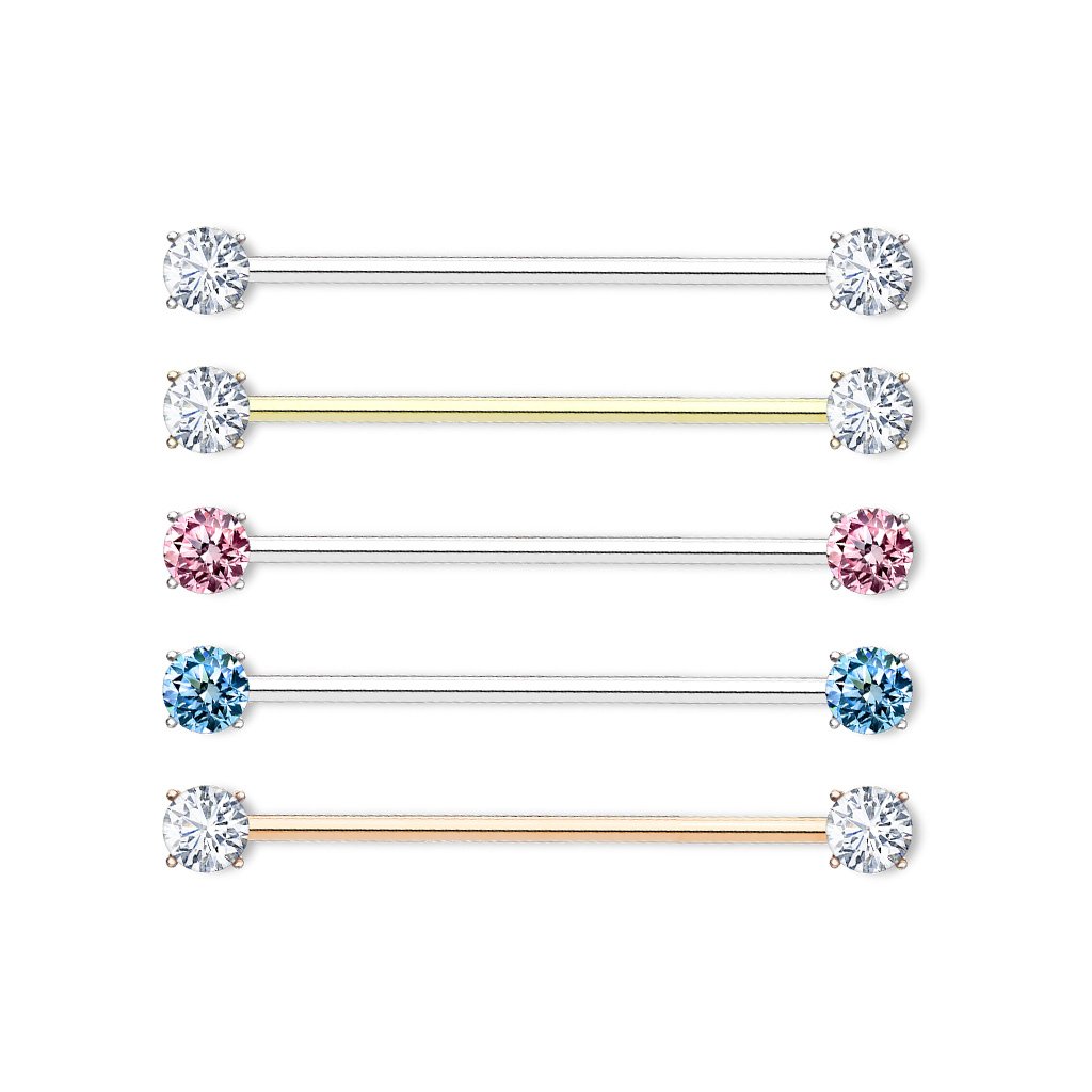 Round Cz Prong Set Ends 316l Surgical Steel Industrial Barbells